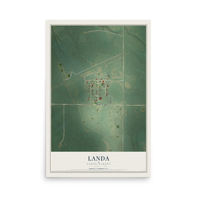 Map of Landa, North Dakota, 12 x 18 inch unframed archival matte print