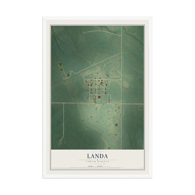 Map of Landa, North Dakota, 12 x 18 inch print in a white wood frame