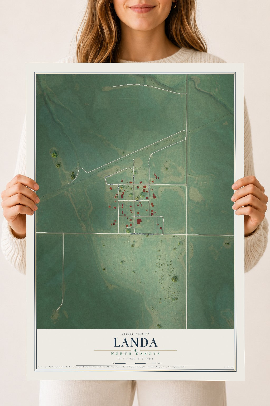 Map of Landa, North Dakota, 18 x 24 inch unframed archival matte print