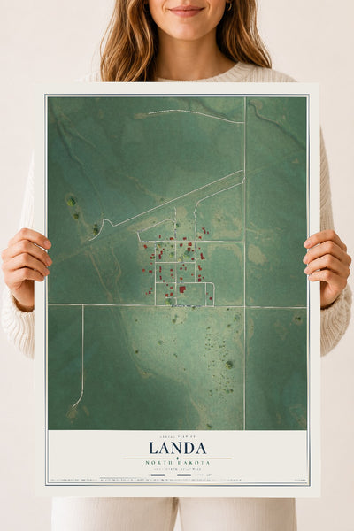 Map of Landa, North Dakota, 18 x 24 inch unframed archival matte print