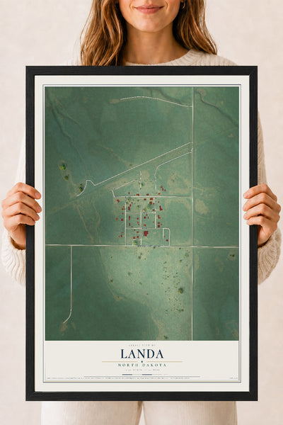 Map of Landa, North Dakota, 18 x 24 inch print in a black wood frame