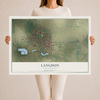 Map of Langdon, North Dakota, 24 x 36 inch unframed archival matte print