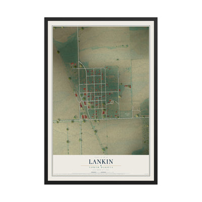 Map of Lankin, North Dakota, 12 x 18 inch print in a black wood frame