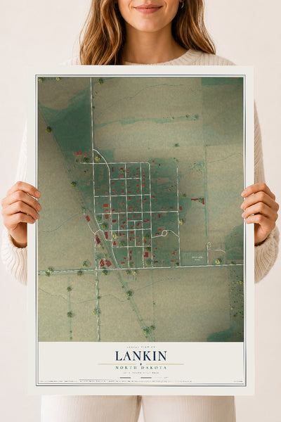 Map of Lankin, North Dakota, 18 x 24 inch unframed archival matte print