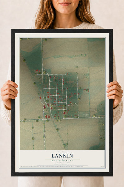 Map of Lankin, North Dakota, 18 x 24 inch print in a black wood frame
