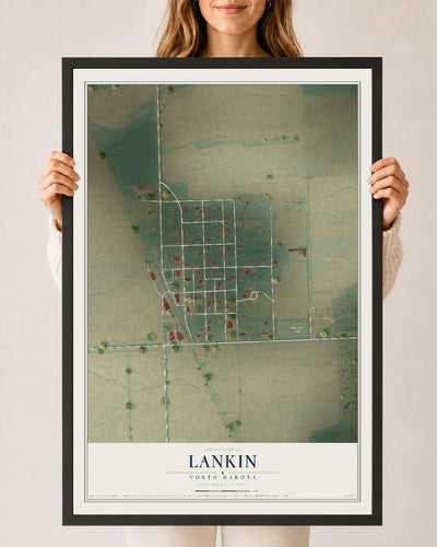Map of Lankin, North Dakota, 24 x 36 inch print in a black wood frame