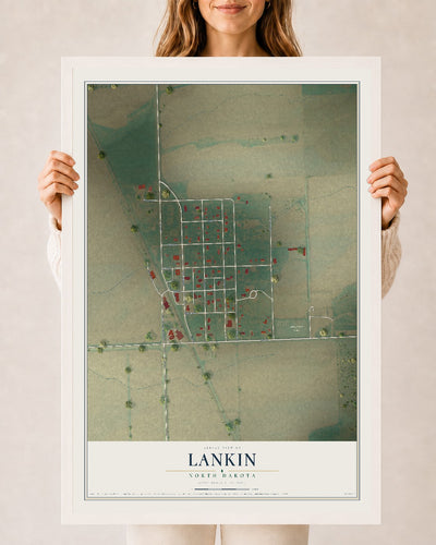 Map of Lankin, North Dakota, 24 x 36 inch print in a white wood frame