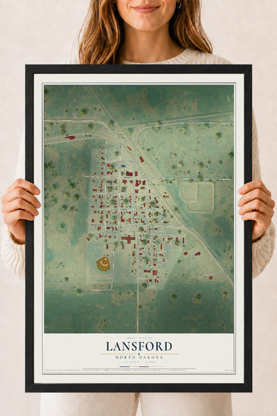Map of Lansford, North Dakota, 18 x 24 inch print in a black wood frame