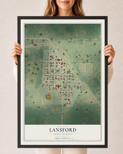 Map of Lansford, North Dakota, 24 x 36 inch print in a black wood frame