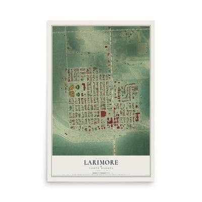 Map of Larimore, North Dakota, 12 x 18 inch unframed archival matte print