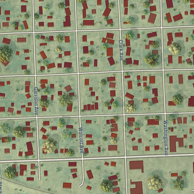Second close-up of the map of Larimore, North Dakota print showing more streets and buildings