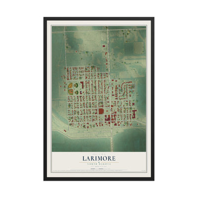 Map of Larimore, North Dakota, 12 x 18 inch print in a black wood frame