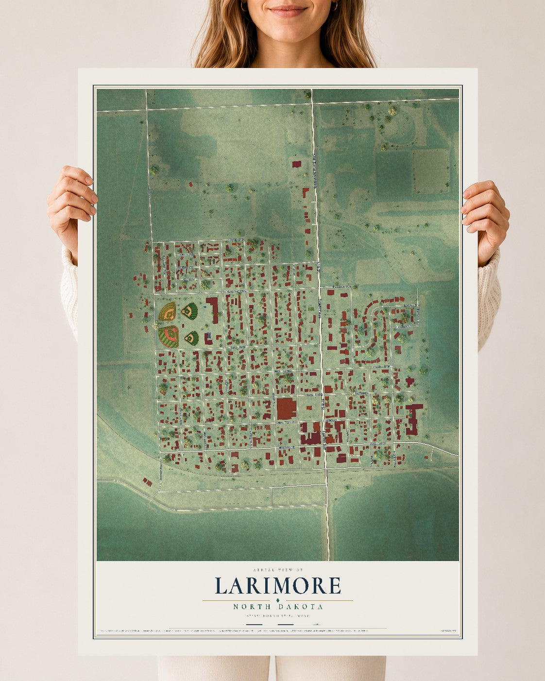 Map of Larimore, North Dakota, 24 x 36 inch unframed archival matte print