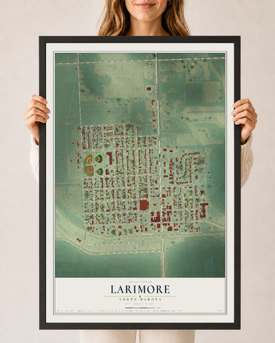 Map of Larimore, North Dakota, 24 x 36 inch print in a black wood frame