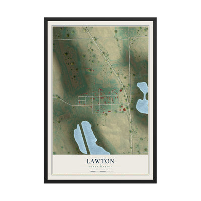 Map of Lawton, North Dakota, 12 x 18 inch print in a black wood frame