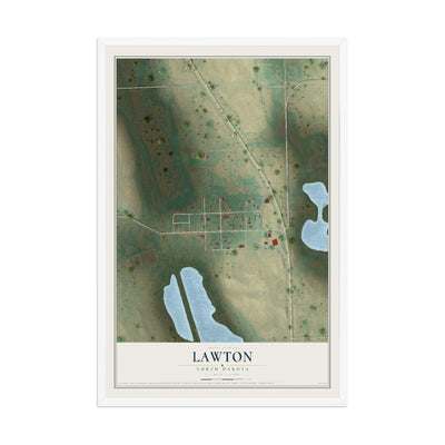 Map of Lawton, North Dakota, 12 x 18 inch print in a white wood frame