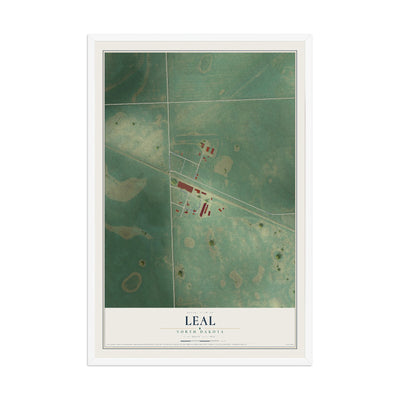 Map of Leal, North Dakota, 12 x 18 inch print in a white wood frame