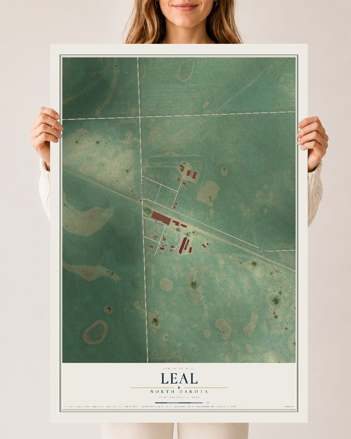 Map of Leal, North Dakota, 24 x 36 inch unframed archival matte print