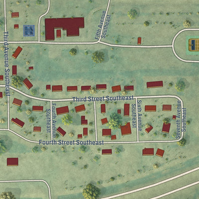 Second close-up of the map of Leeds, North Dakota print showing more streets and buildings