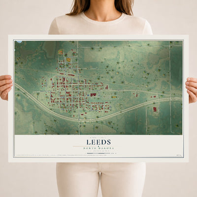 Map of Leeds, North Dakota, 18 x 24 inch unframed archival matte print