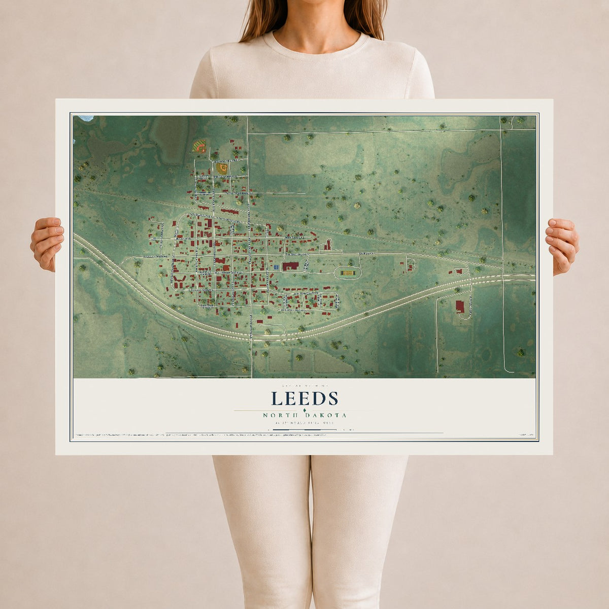 Map of Leeds, North Dakota, 24 x 36 inch unframed archival matte print