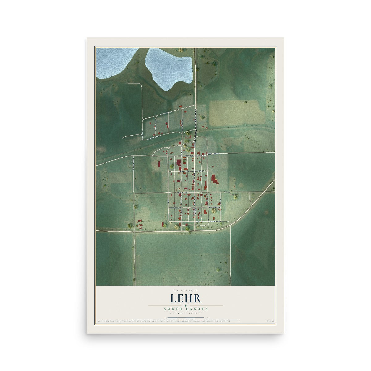 Map of Lehr, North Dakota, 12 x 18 inch unframed archival matte print