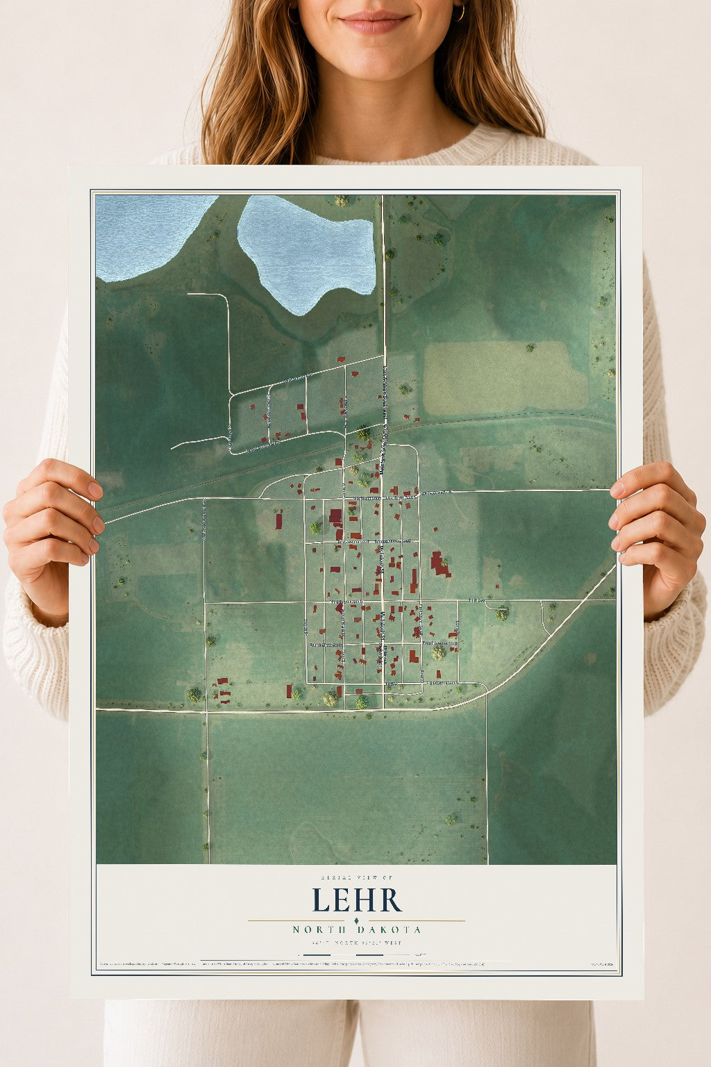 Map of Lehr, North Dakota, 18 x 24 inch unframed archival matte print