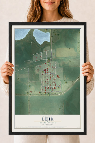 Map of Lehr, North Dakota, 18 x 24 inch print in a black wood frame