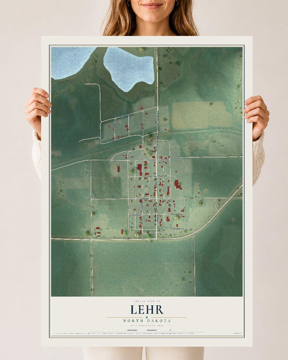 Map of Lehr, North Dakota, 24 x 36 inch unframed archival matte print