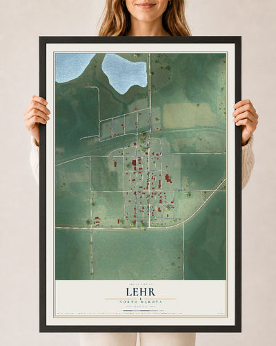 Map of Lehr, North Dakota, 24 x 36 inch print in a black wood frame