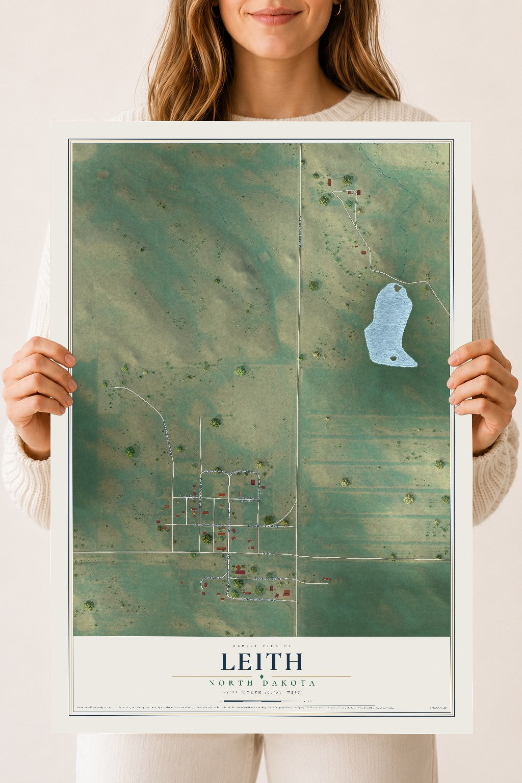 Map of Leith, North Dakota, 18 x 24 inch unframed archival matte print