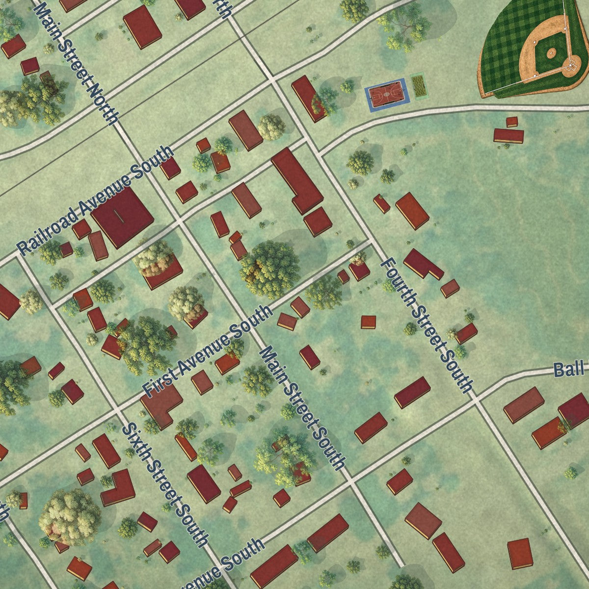 Close-up of the map of Leonard, North Dakota print showing street and building detail
