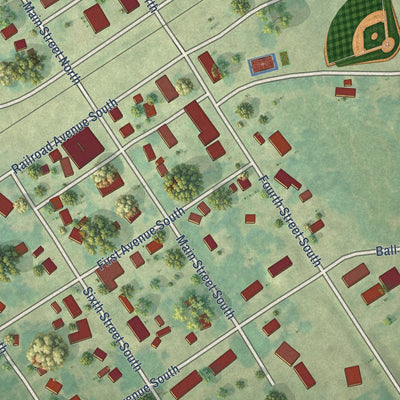 Close-up of the map of Leonard, North Dakota print showing street and building detail