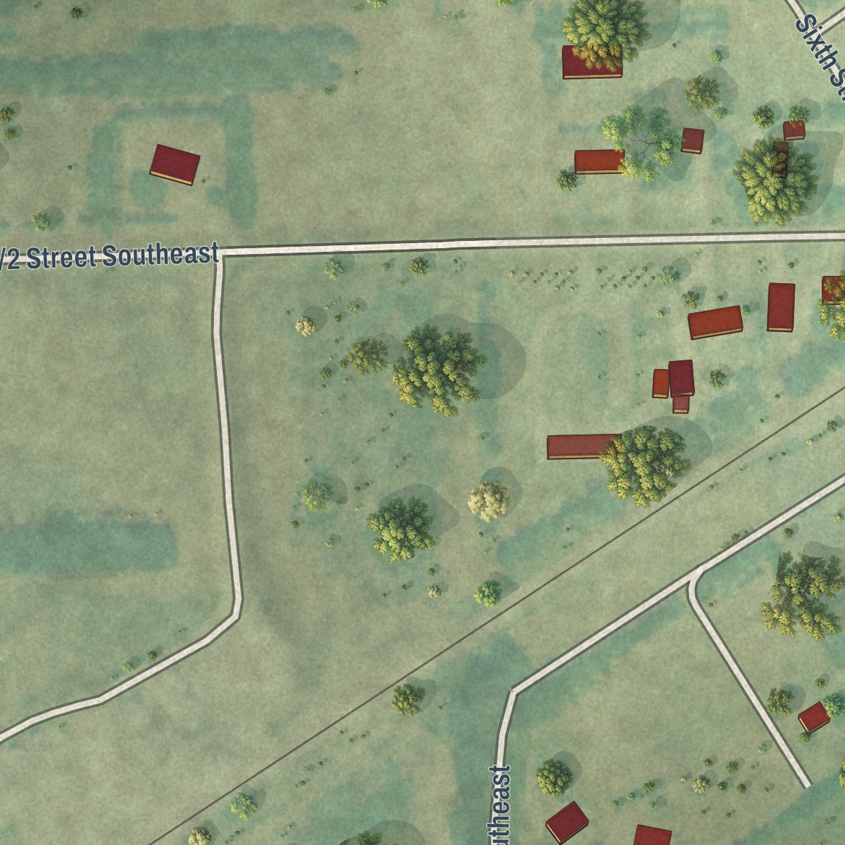 Second close-up of the map of Leonard, North Dakota print showing more streets and buildings