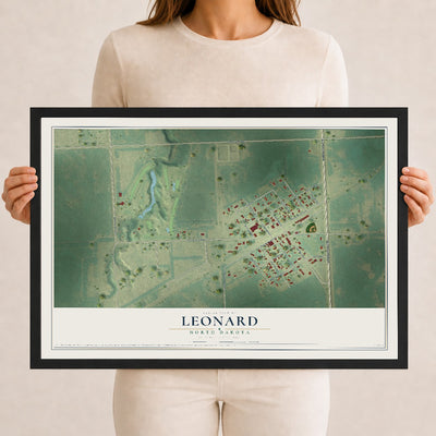 Map of Leonard, North Dakota, 12 x 18 inch print in a black wood frame