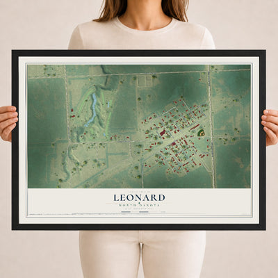 Map of Leonard, North Dakota, 18 x 24 inch print in a black wood frame