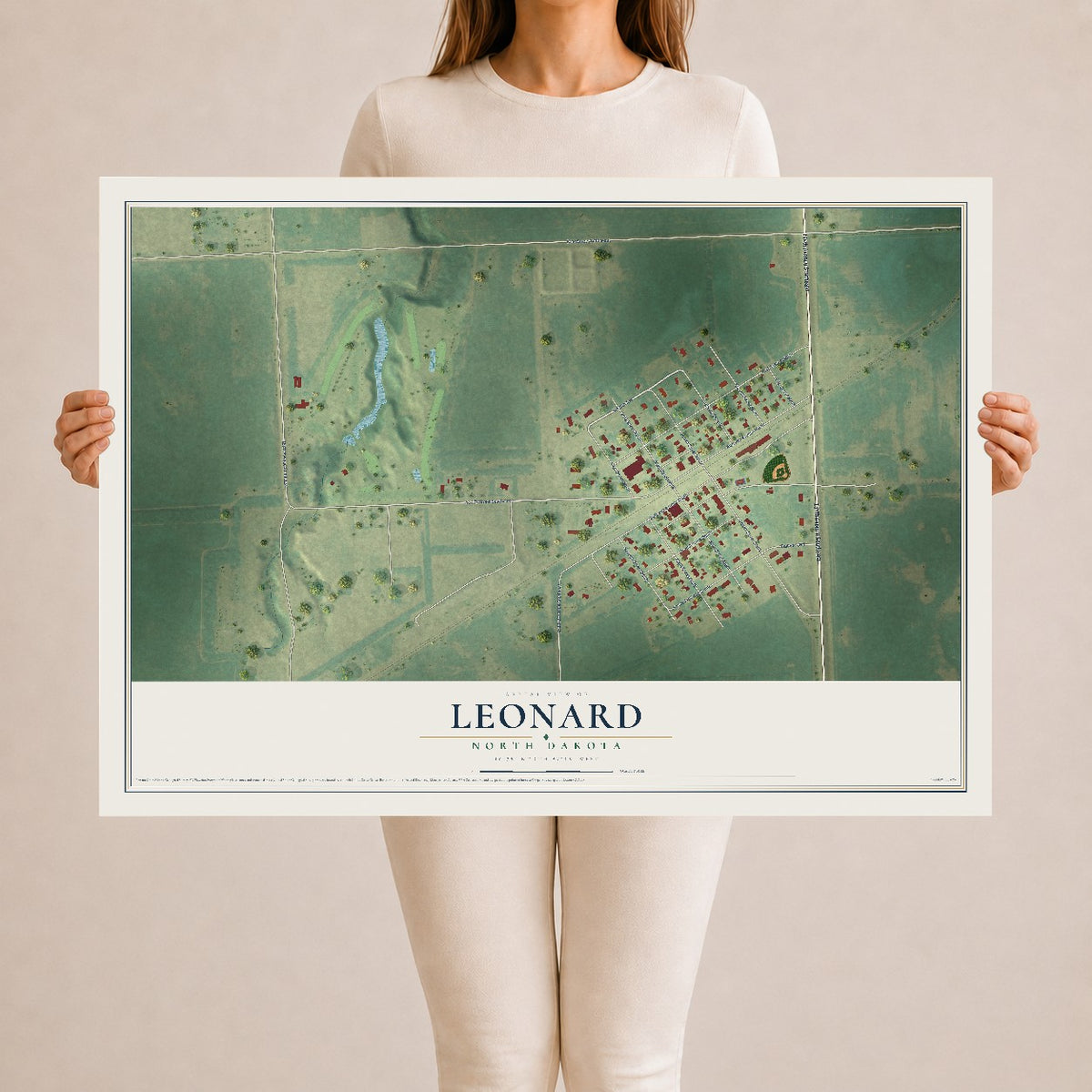 Map of Leonard, North Dakota, 24 x 36 inch unframed archival matte print