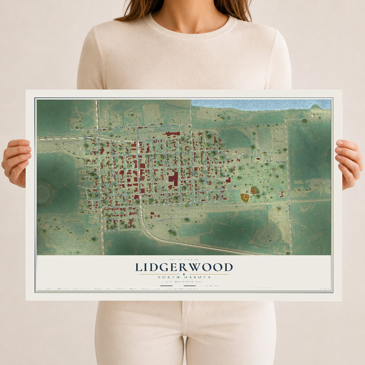 Map of Lidgerwood, North Dakota, 12 x 18 inch unframed archival matte print
