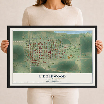 Map of Lidgerwood, North Dakota, 12 x 18 inch print in a black wood frame