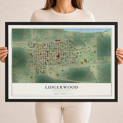Map of Lidgerwood, North Dakota, 18 x 24 inch print in a black wood frame