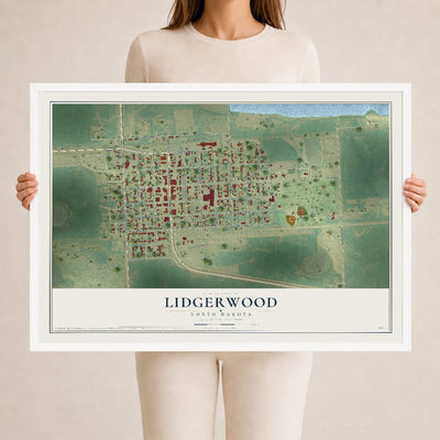 Map of Lidgerwood, North Dakota, 24 x 36 inch print in a white wood frame