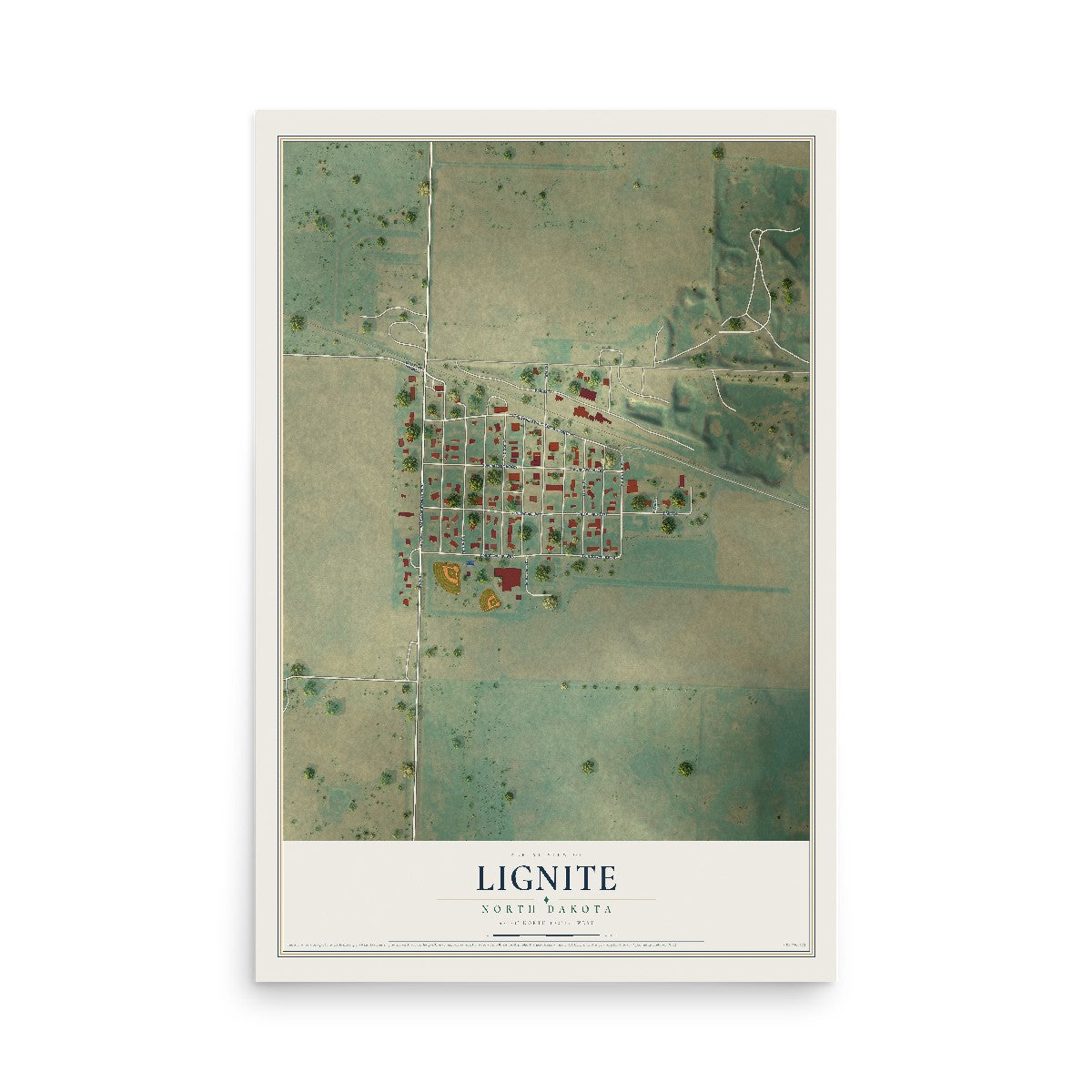 Map of Lignite, North Dakota, 12 x 18 inch unframed archival matte print