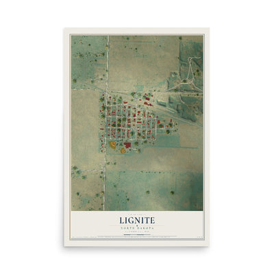 Map of Lignite, North Dakota, 12 x 18 inch unframed archival matte print
