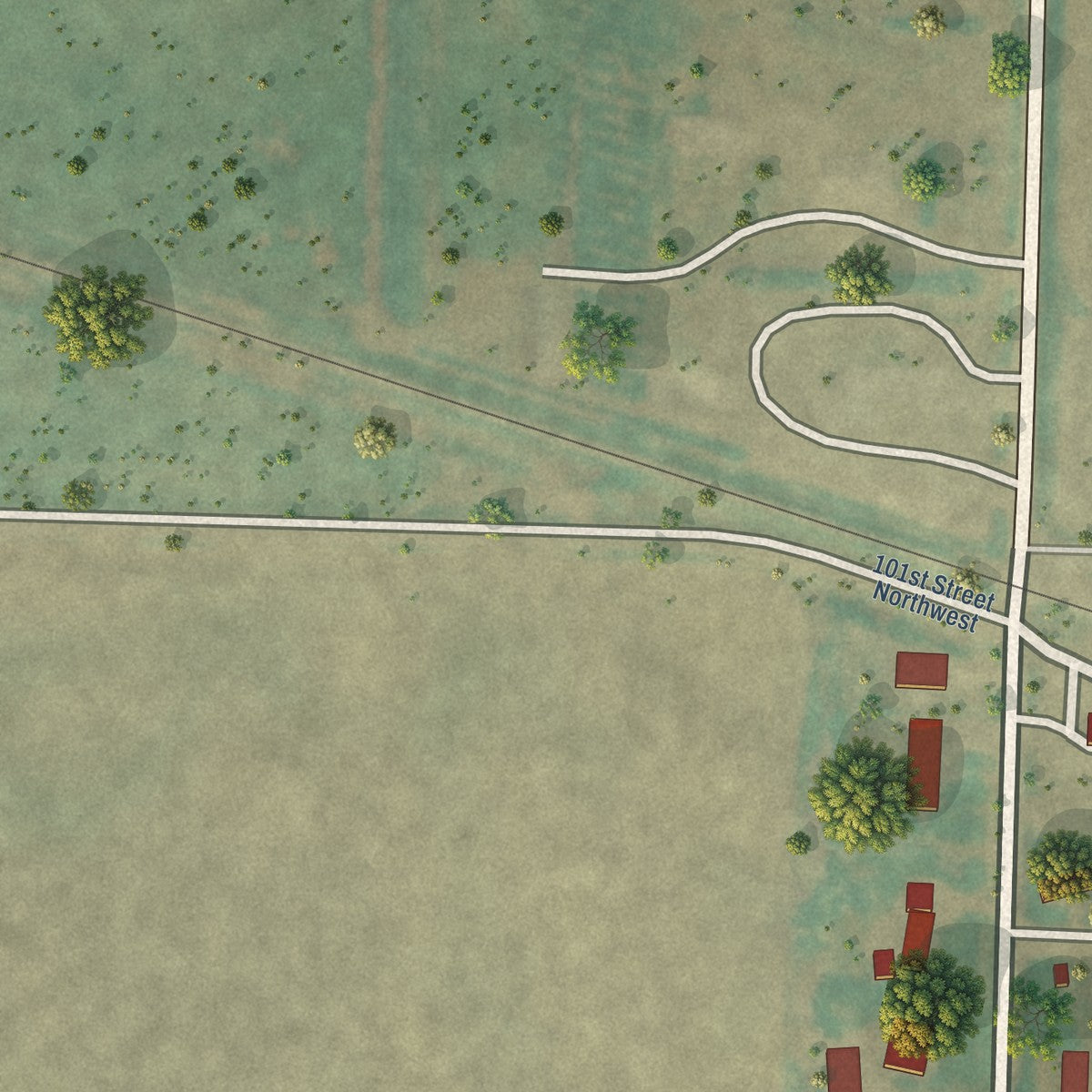 Second close-up of the map of Lignite, North Dakota print showing more streets and buildings
