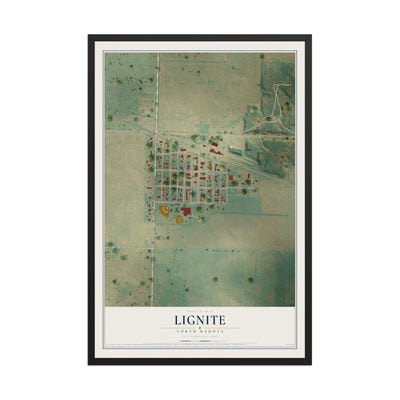 Map of Lignite, North Dakota, 12 x 18 inch print in a black wood frame