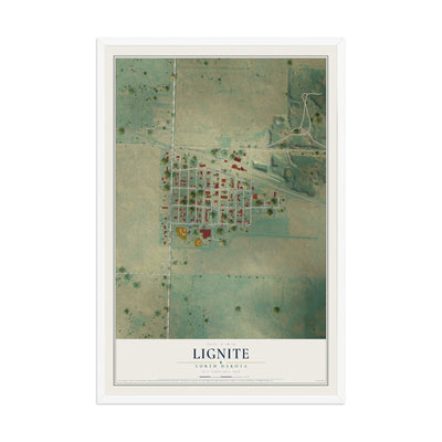 Map of Lignite, North Dakota, 12 x 18 inch print in a white wood frame