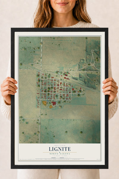 Map of Lignite, North Dakota, 18 x 24 inch print in a black wood frame