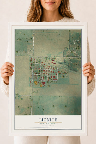 Map of Lignite, North Dakota, 18 x 24 inch print in a white wood frame
