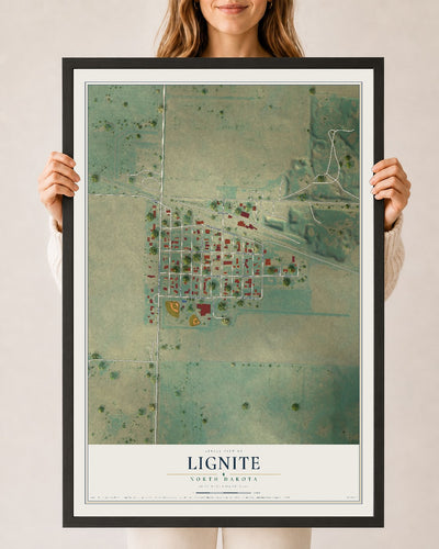 Map of Lignite, North Dakota, 24 x 36 inch print in a black wood frame