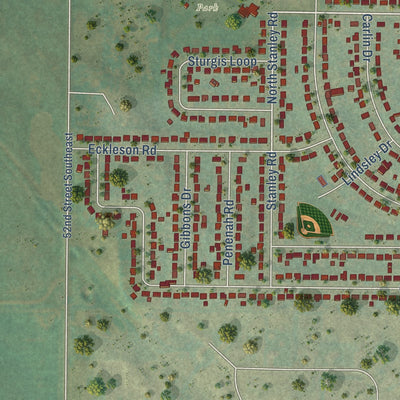 Second close-up of the map of Lincoln, North Dakota print showing more streets and buildings